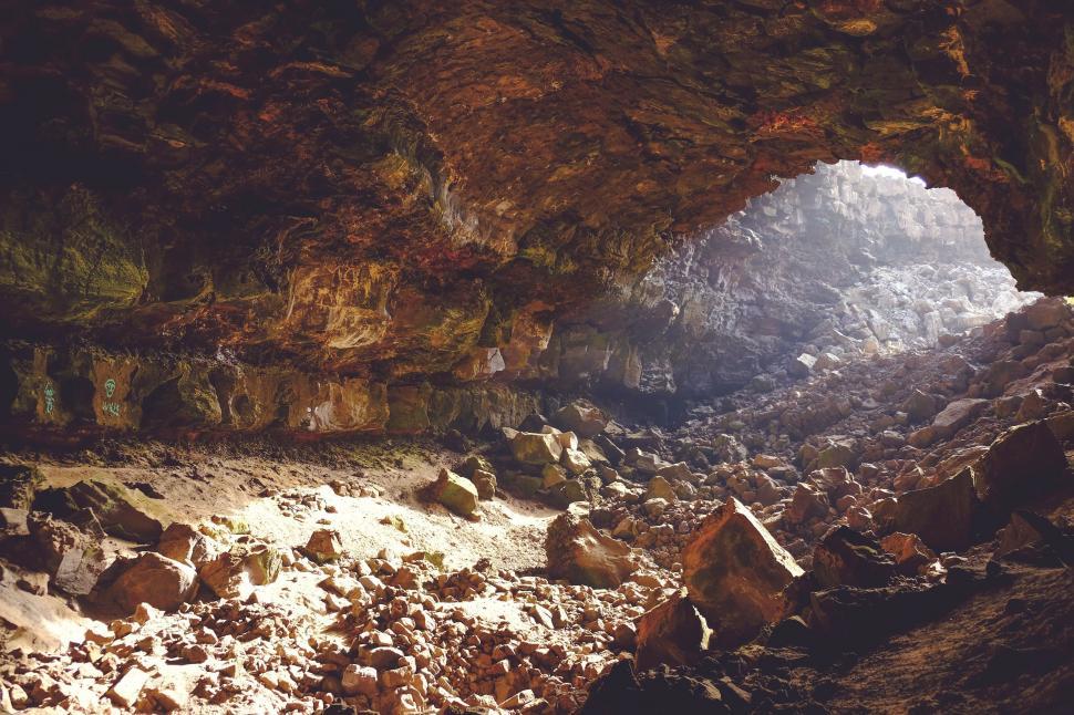 Rocky Cave Filled With Debris