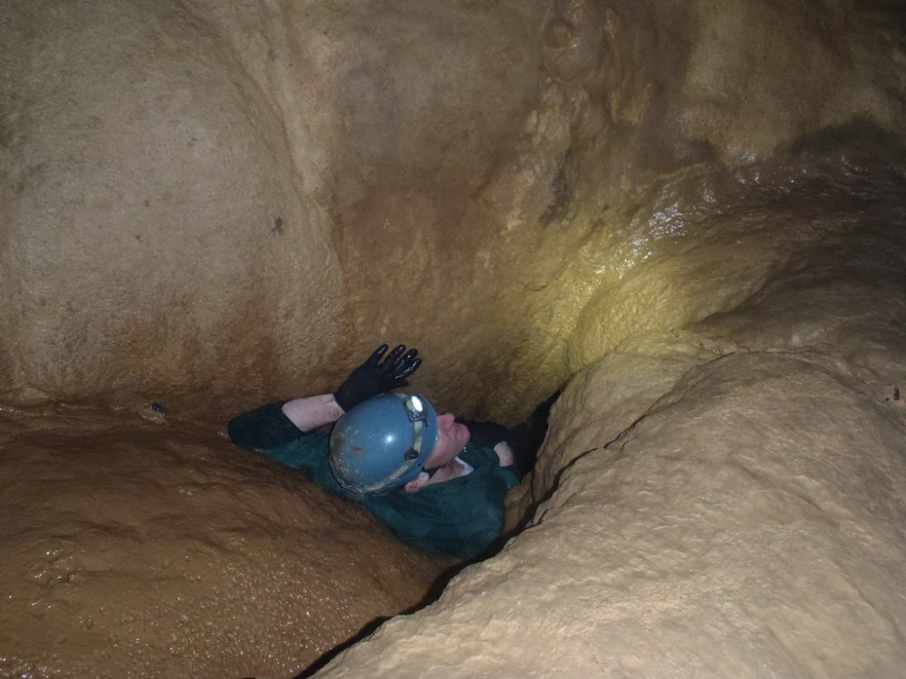 Tight Squeeze in Iron Hoop Cave